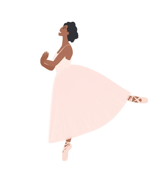 Карикатура Черная Женщина Классическая Хореография Танцовщица Розовая Пачка Туфли Pointe — стоковый вектор