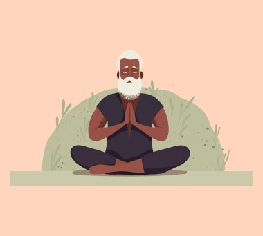 Son sınıf öğrencisi meditasyon yapıyor, yoga pozu, sağlıklı yaşam tarzı, spor ve spor konsepti, vektör illüstrasyon grafik tasarımı, meditasyon, akıl sağlığı