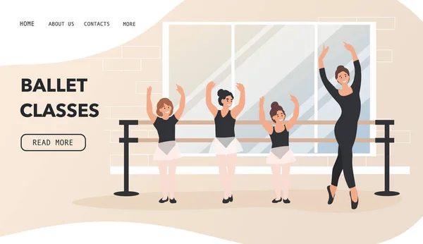 Bailarina Profesora Niñas Bailando Ballet Clásico Concepto Vector Dibujos Animados — Vector de stock