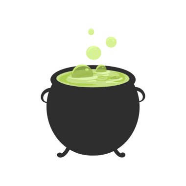 İksir vektör illüstrasyonuyla kaynayan sihirli kazan. Astroloji, simya, sihirbazların sihirli sembolü, cadılar bayramı ve iksirler için element tasarımı. Bira ile.