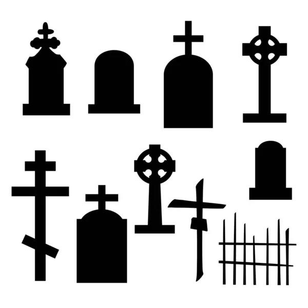 Conjunto Lápidas Varias Formas Colección Iconos Lápidas Para Halloween Aislado — Vector de stock