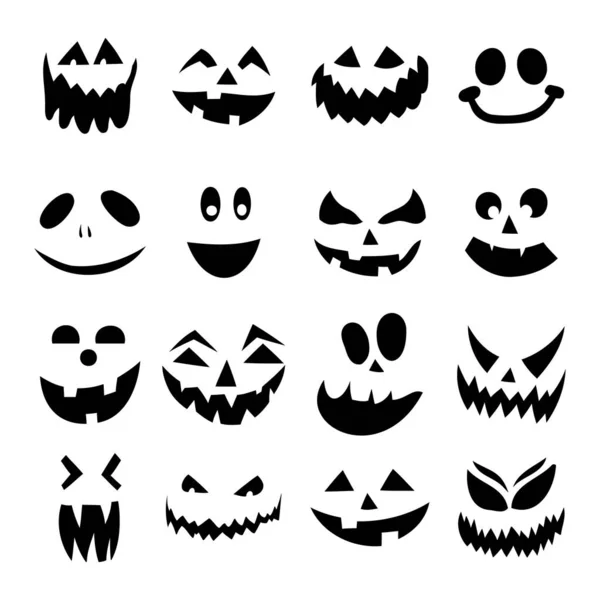 Набір Іконок Обличчя Хелловін Моторошна Колекція Гарбузової Посмішки Елементи Дизайну — стоковий вектор