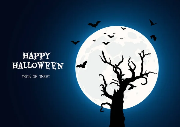 Fondo Espeluznante Para Halloween Con Árbol Miedo Murciélagos Voladores Luna — Vector de stock