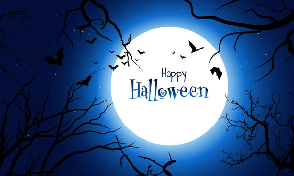 Gruseliger Hintergrund Für Halloween Mit Unheimlichem Baum Fliegenden Fledermäusen Und — Stockvektor