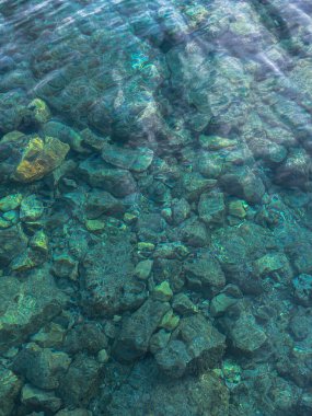 Kristal deniz suyu, kayalık kıyı şeridi. Yüksek kalite fotoğraf