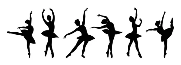 Silhouet Van Ballerina Dancing Ballet Geïsoleerd Wit Meisje Vrouw Klassieke — Stockvector