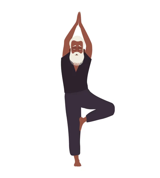 Senior Man Doing Yoga Pose Tree Healthy Lifestyle Fitness Sport — Stock Vector