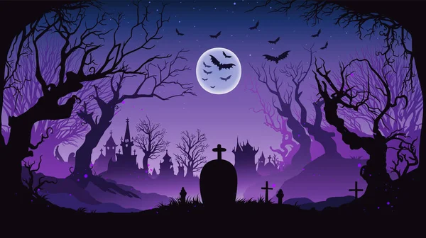 Cartaz Fundo Velho Cemitério Halloween Ilustração Vetorial —  Vetores de Stock