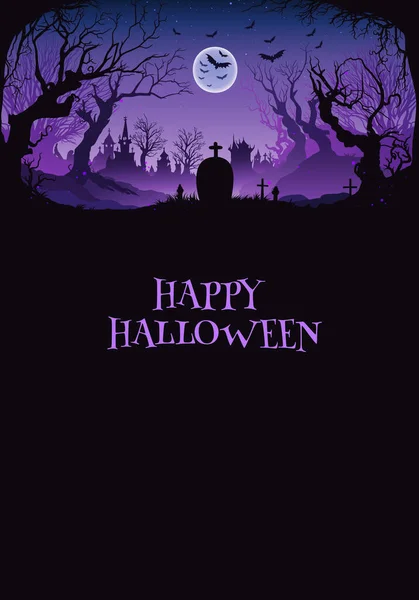 Cimetière Forêt Hantée Fond Vertical Halloween Violet Illustration Vectorielle — Image vectorielle