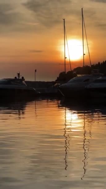 Golden Hour Sunset Pier Bay Відеозапис Повільного Руху Високоякісні Кадри — стокове відео