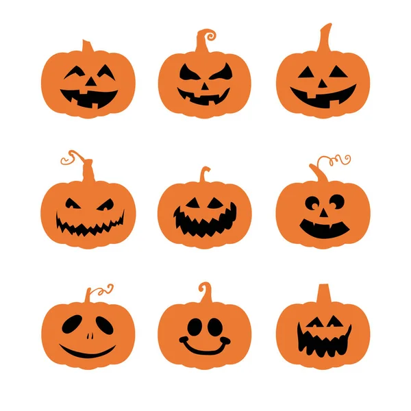 Halloween Pumpa Leende Samling Vektor Illustration Isolerad Från Bakgrunden Tecknad — Stock vektor