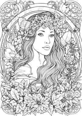 Enchanted Realm, Princess Coloring Book pages, linear Vector illustration clipart