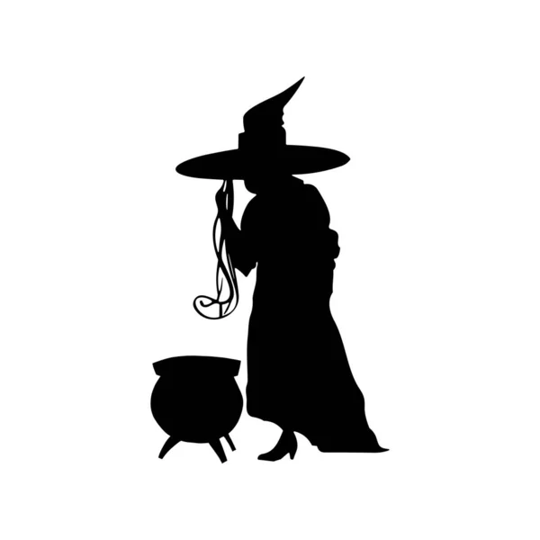 魔女のシルエットハロウィン要素クリップアートアイコン ブルームスティック 釜の醸造ポジション ベクターイラスト — ストックベクタ