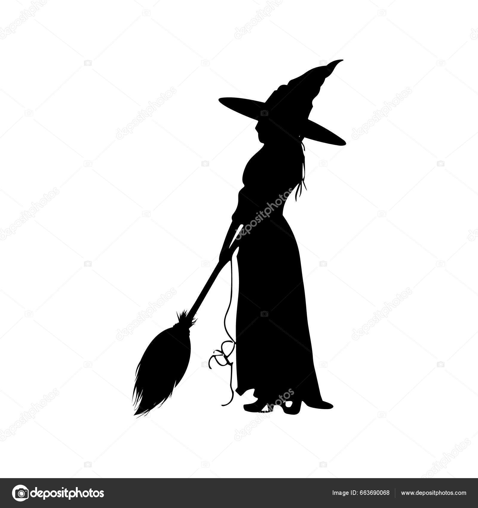 Bruxa bonita no chapéu mágico com vassoura. elemento de design