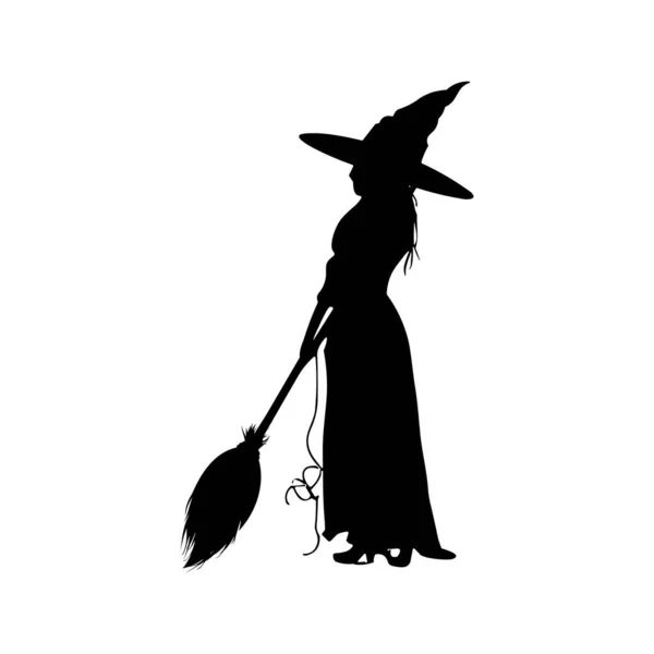 Boszorkány Sziluett Halloween Elem Klipsz Művészeti Ikon Seprűnyél Üst Főzet — Stock Vector
