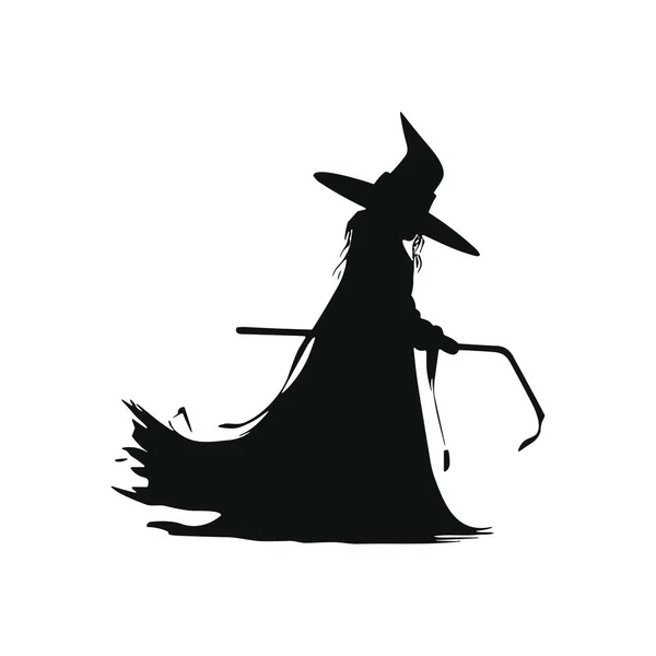 Hexensilhouette Halloween Element Clip Art Ikone Besenstiel Hexenkessel Brautrank Vektorillustration — Stockvektor