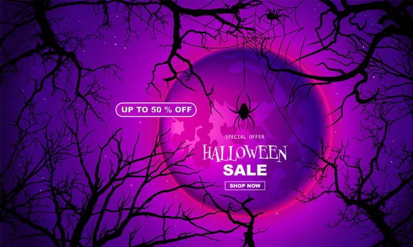 Illustration Vectorielle Happy Halloween Sale Vue Bas Des Arbres Nus — Image vectorielle