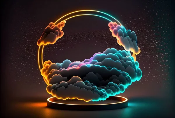 Abstract Cloud Illuminated With Neon Light