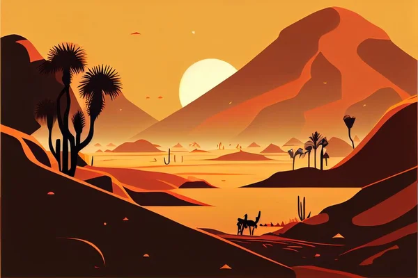 Minimalist Cartoon Flat Style Desert Landscape