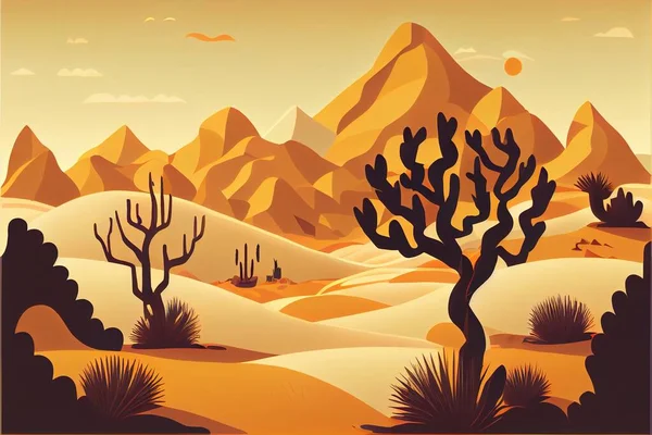 Minimalist Cartoon Flat Style Desert Landscape