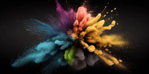 colorful explosion dust on black background. colored explode of paint holi.