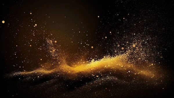 gold dust particulars explosion on black background