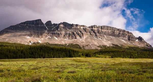Panorama Rugged Mountain Range Grassy Meadow Dramatic Sky Glacier National — Stock Photo, Image