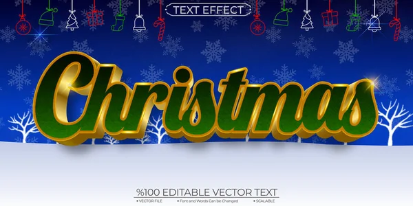 Grün Und Gold Glänzende Weihnachten Editierbare Und Skalierbare Vektor Text — Stockvektor