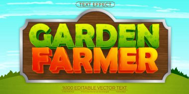 Çizgi Bahçe Çiftçi Düzenlenebilir ve Ölçeklenebilir Vektör Metin Efekti
