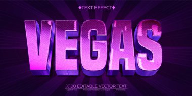 Parlak Mor Vegas Düzenlenebilir Vektör 3B Metin Efekti