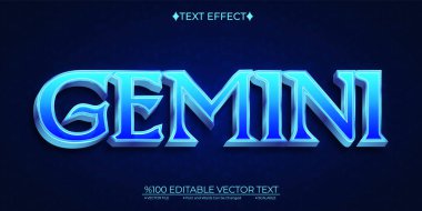  Mavi Gemini Zodiac Düzenlenebilir Vektör 3 boyutlu Metin Efekti