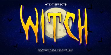 Sarı ve Mor Cadı Düzenlenebilir Vektör 3B Metin Efekti