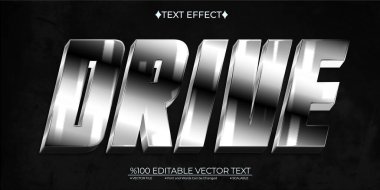 Gümüş Parlak Sürücü Düzenlenebilir Vektör 3B Metin Efekti