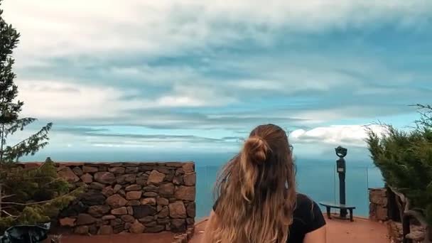 Кадри Красивої Молодої Жінки Яка Спостерігає Мальовничому Морі Високої Точки — стокове відео