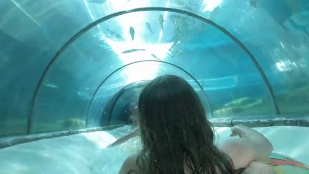 Záběry Krásné Mladé Ženy Baví Aqua Parku — Stock video