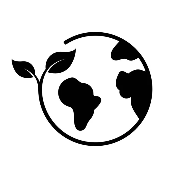 地球生态与植物轮廓图标 生态系行星和叶绿体象形文字 拯救生态绿色世界图标 自然护理概念 孤立的病媒图解 — 图库矢量图片