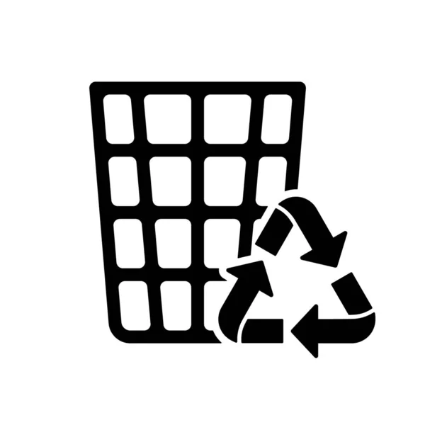 重复使用容器 生态网格筐用于垃圾象形文字 循环利用生态垃圾箱 环保剪影图标 带回收箭头符号的垃圾箱 孤立的病媒图解 — 图库矢量图片