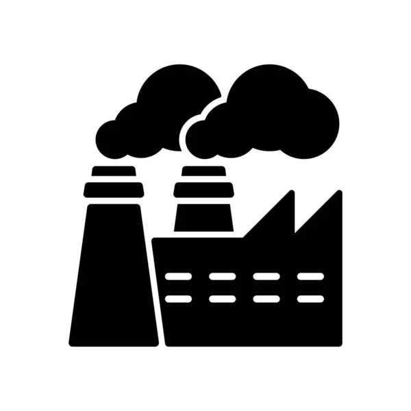 Gyári Ipari Épület Smoke Glyph Pictogrammal Erőmű Elektromos Energia Sziluett — Stock Vector