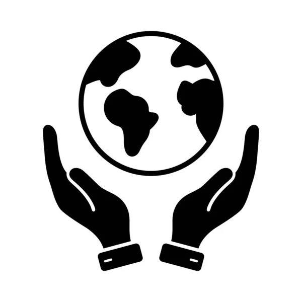 Hand Hold Planet Ikona Sylwetki Ziemi Światowy Piktogram Ochrony Środowiska — Wektor stockowy