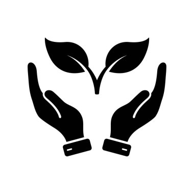 Ekoloji Organik Seedling Siluet Simgesi. Palmiye Tabelasında Çiçek Yaprağı Bakımı. İnsan eli kabartmalı piktogramda bitki. Büyüme Eko Ağacı Çevre Simgesi. Tarım kavramı. İzole Vektör İllüstrasyonu.