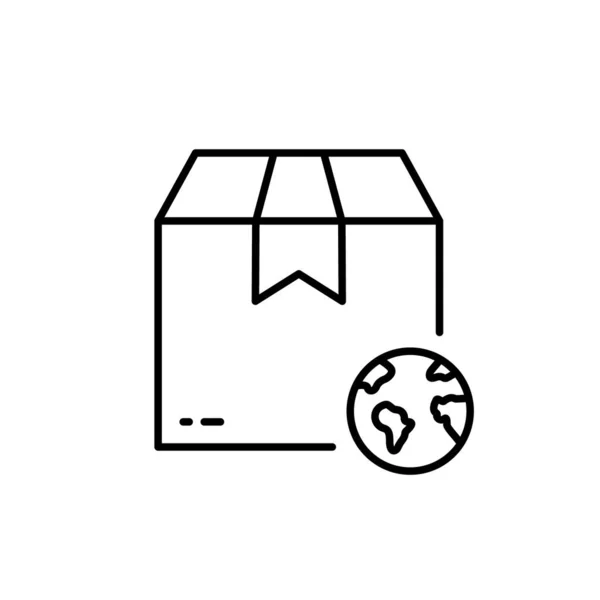 World Wide Delivery Parcel Box Globe Line Icon 약자입니다 픽토그램 — 스톡 벡터