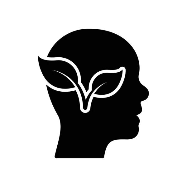 人間の頭のシルエットアイコンに植物 Leaf Person Brain Environment Concept Glyph Pictogram 木の枝生態学のアイデア エコシンキングアイコン — ストックベクタ