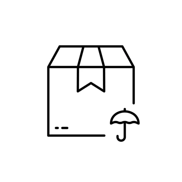 傘ケアデリバリーラインアイコン付きパッケージカード ドライカートンボックス出荷リニアピクトグラムを保護します 警告ポストパック貨物概要シンボル 編集可能なストローク 絶縁ベクトルイラスト — ストックベクタ