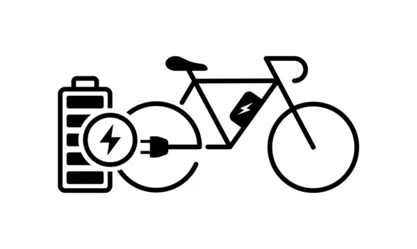 Bicyclette Électrique Avec Icône Silhouette Batterie Charge Vélo Sur Pictogramme — Image vectorielle