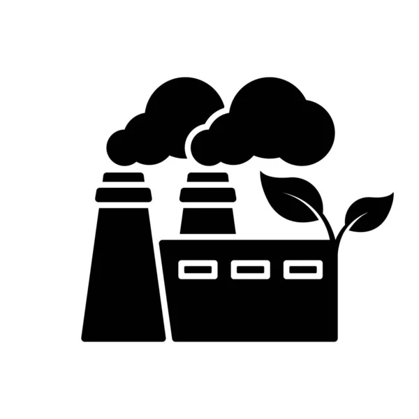 具有叶型轮廓图标的生态工厂厂房 带有烟雾象形文字的生物电站 生态工业生产图标 电力能源标志 孤立的病媒图解 — 图库矢量图片