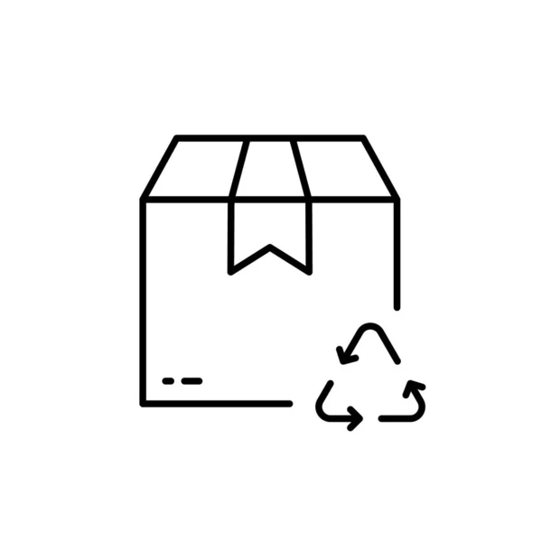 ごみ箱ボックスパッケージラインアイコン 再利用可能な有機段ボール小包リニアピクトグラム 三角矢印リサイクル生態持続可能なパックの概要シンボル 編集可能なストローク 絶縁ベクトルイラスト — ストックベクタ