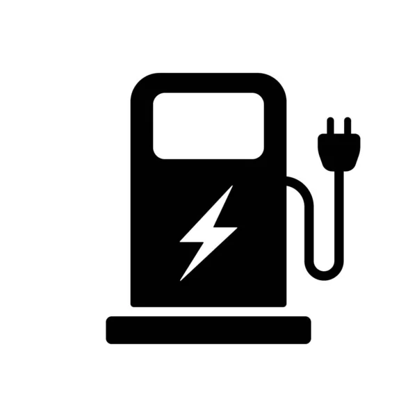 stock vector Electric Station for Vehicle Car Silhouette Icon. Charger with Plug for Electrical Power Auto Pictogram. Charge Station for Green Energy Automobile with Lightning Icon. Isolated Vector Illustration.