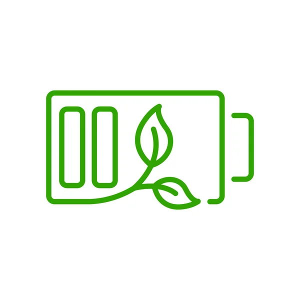 Зеленая Энергия Батарея Иконой Листа Возобновляемый Аккумулятор Растительной Линейной Пиктограммой — стоковый вектор