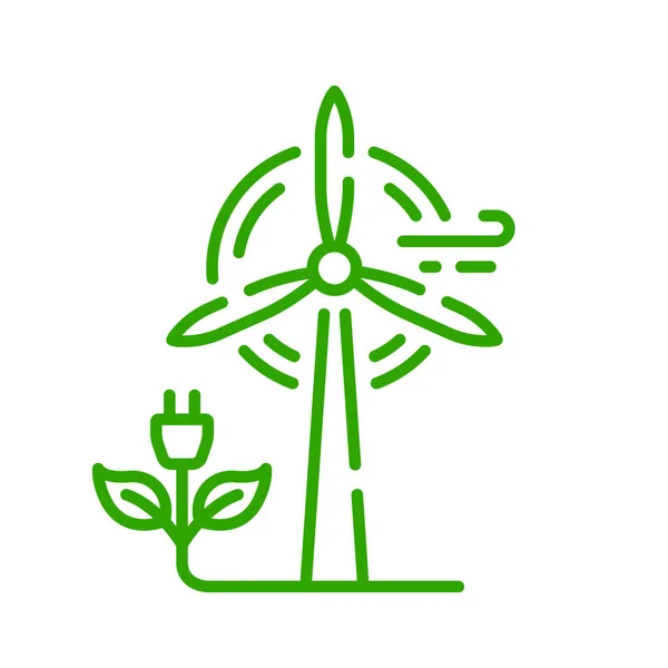 Icono Línea Energía Verde Eólica Ecología Generación Energía Renovable Granja — Vector de stock