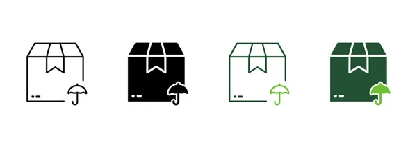 Пакетная Картонка Силуэтом Доставки Umbrella Care Иконой Line Защитить Сухой — стоковый вектор